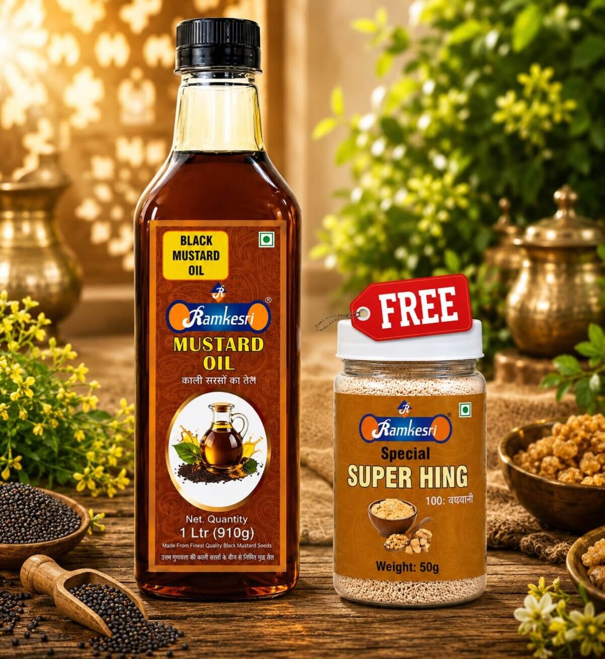Buy Ramkesri 1 Litre Black Mustard Oil  &  Get 50g Ramkesri Super Hing FREE