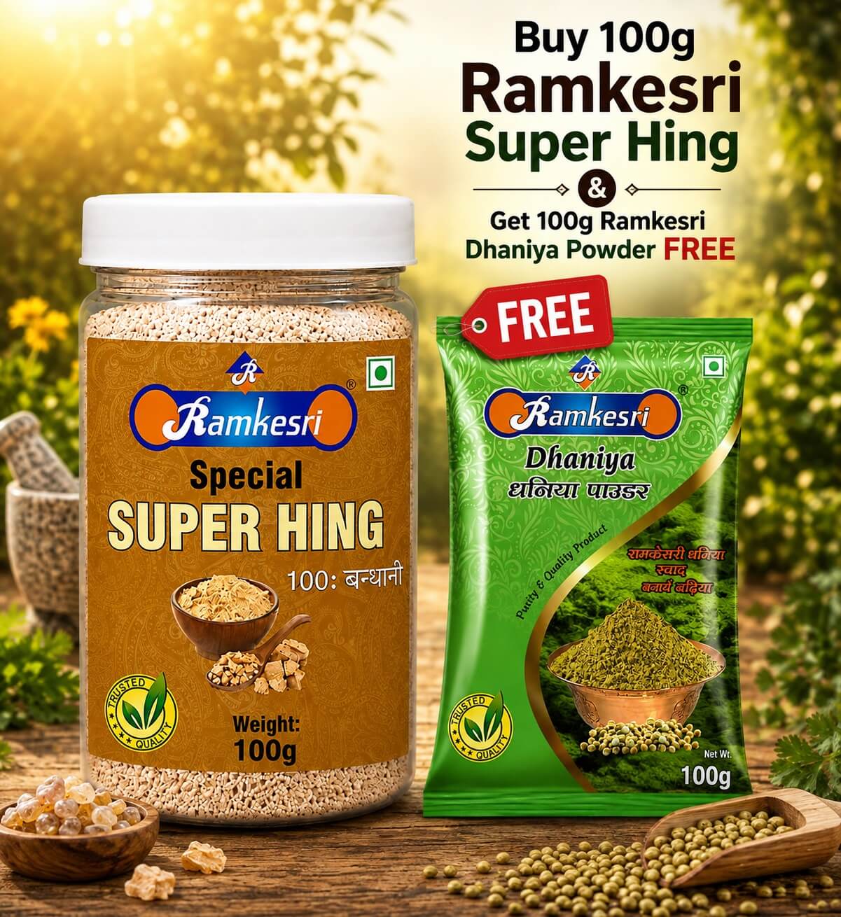<span>Buy Ramkesri 100g Super Hing </span><br/> & <p>Get 100g Ramkesri Dhaniya Powder Free</p>